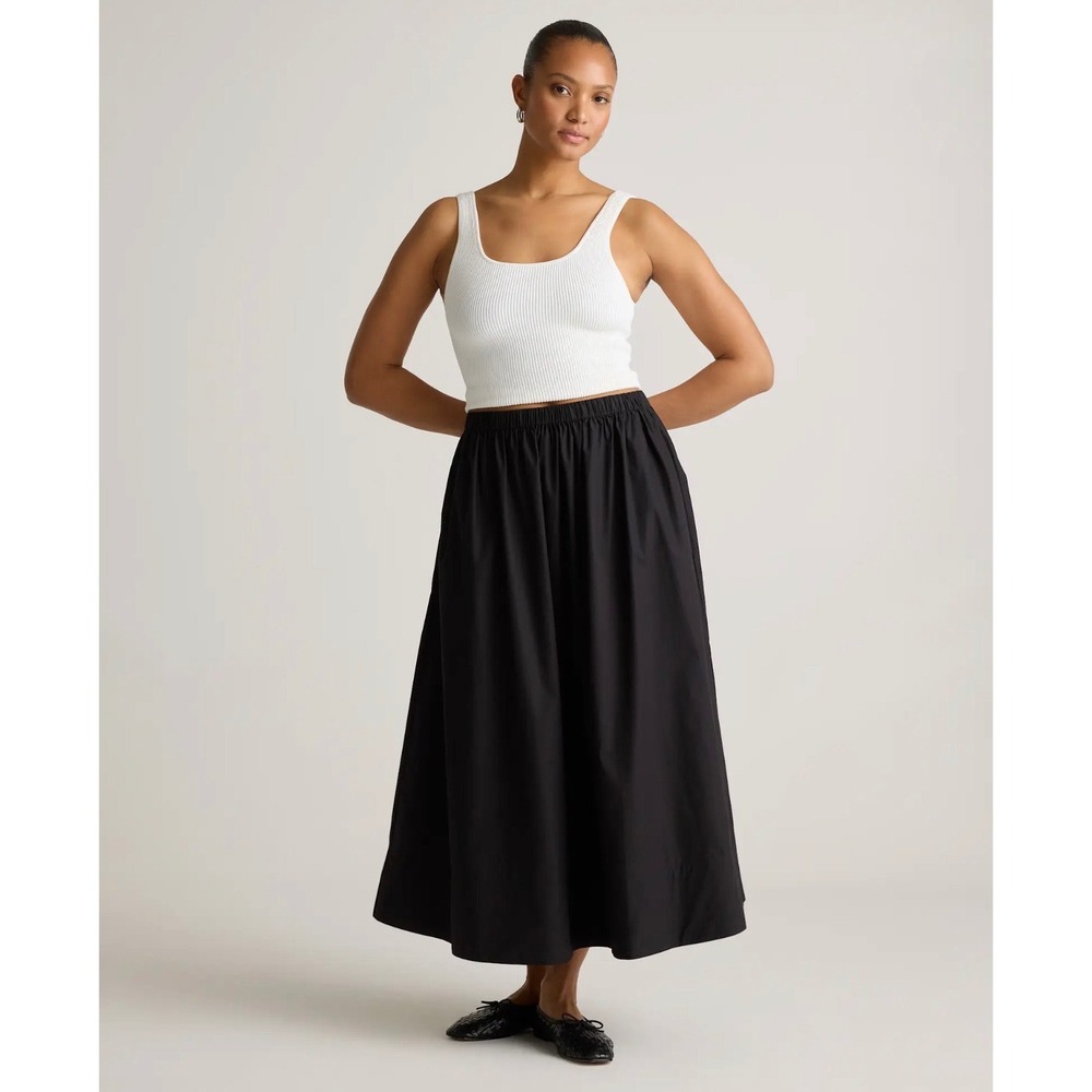 Quince 100% Organic Cotton Poplin A-Line Maxi Skirt Black M NWT